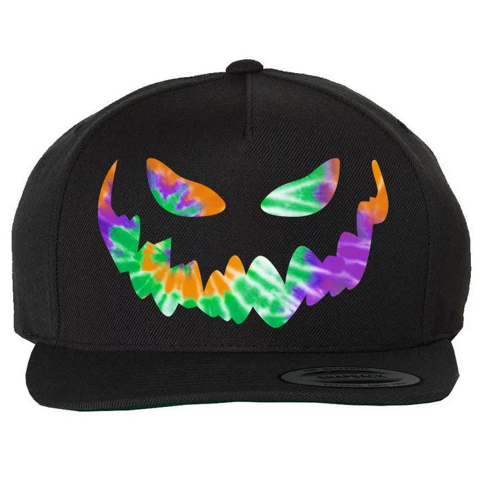 Halloween Pumpkin Green Orange Purple Tie Dye Face Wool Snapback Cap