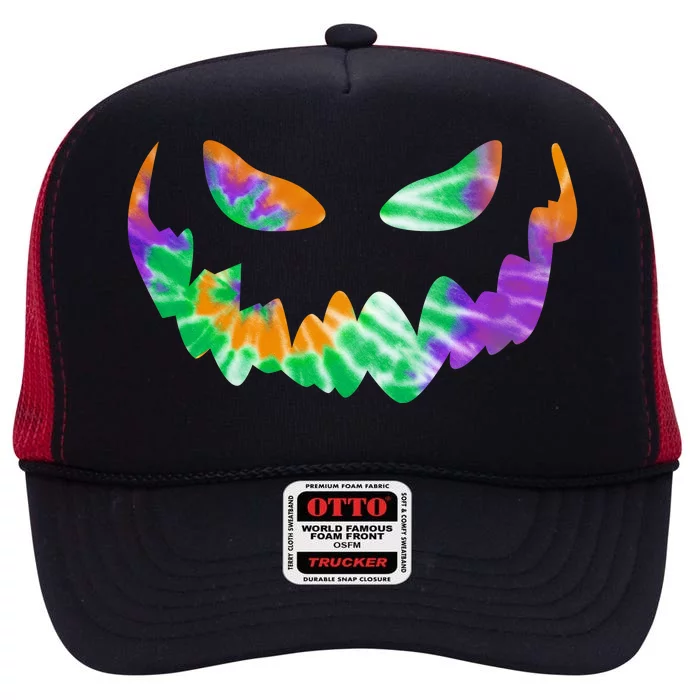 Halloween Pumpkin Green Orange Purple Tie Dye Face High Crown Mesh Trucker Hat