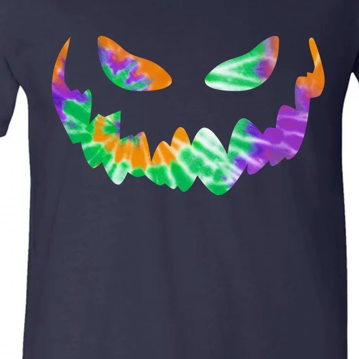 Halloween Pumpkin Green Orange Purple Tie Dye Face V-Neck T-Shirt