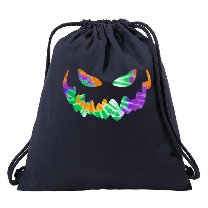 Halloween Pumpkin Green Orange Purple Tie Dye Face Drawstring Bag