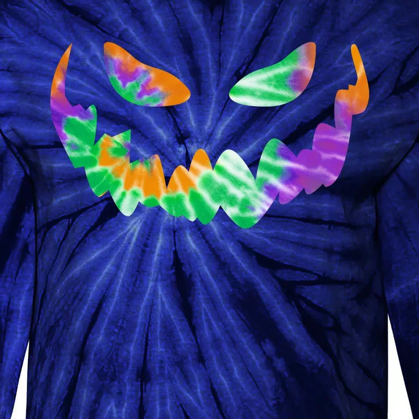 Halloween Pumpkin Green Orange Purple Tie Dye Face Tie-Dye Long Sleeve Shirt