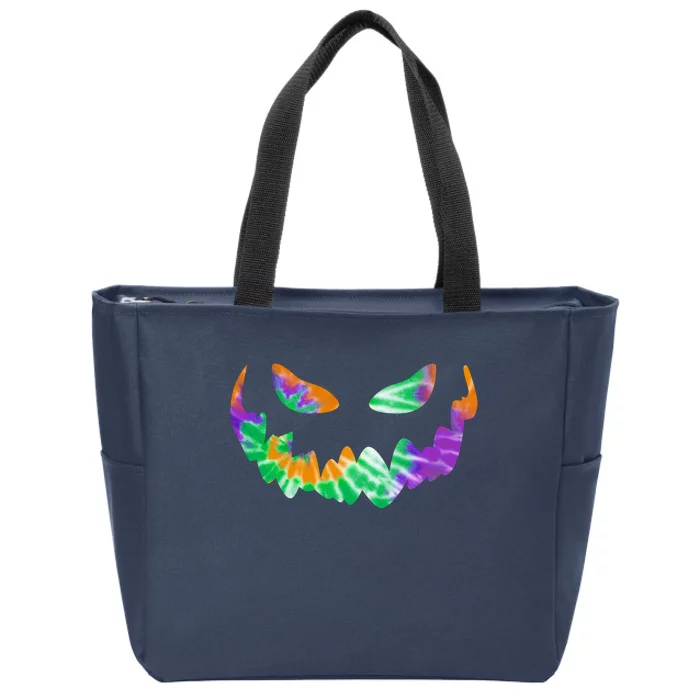 Halloween Pumpkin Green Orange Purple Tie Dye Face Zip Tote Bag