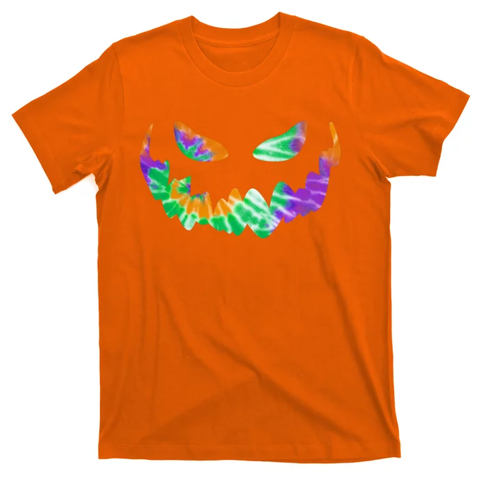 Halloween Pumpkin Green Orange Purple Tie Dye Face T-Shirt