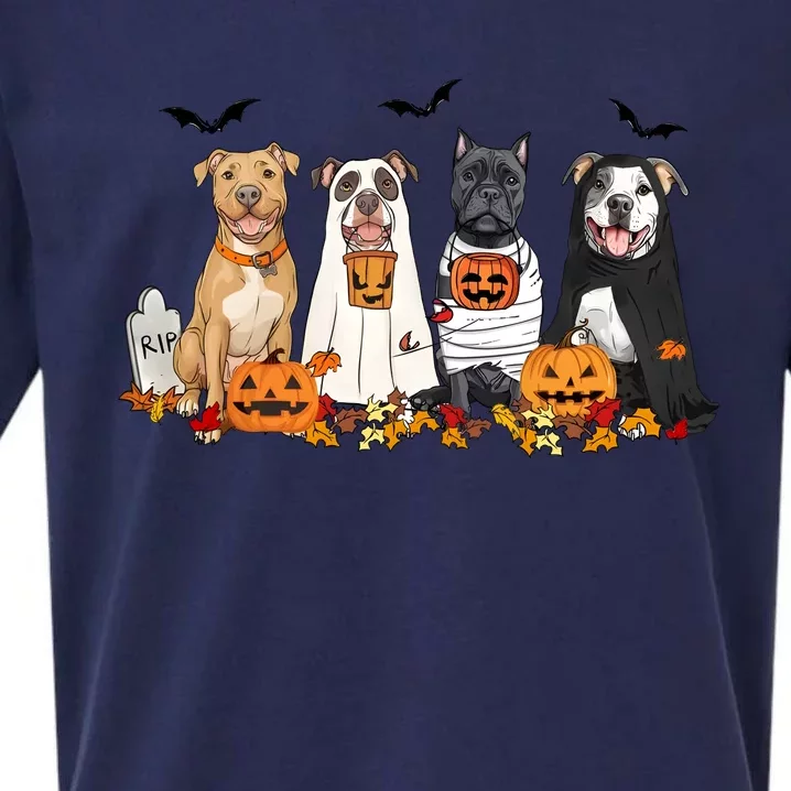 Halloween Pitbull Ghost Dogs Lover Sueded Cloud Jersey T-Shirt