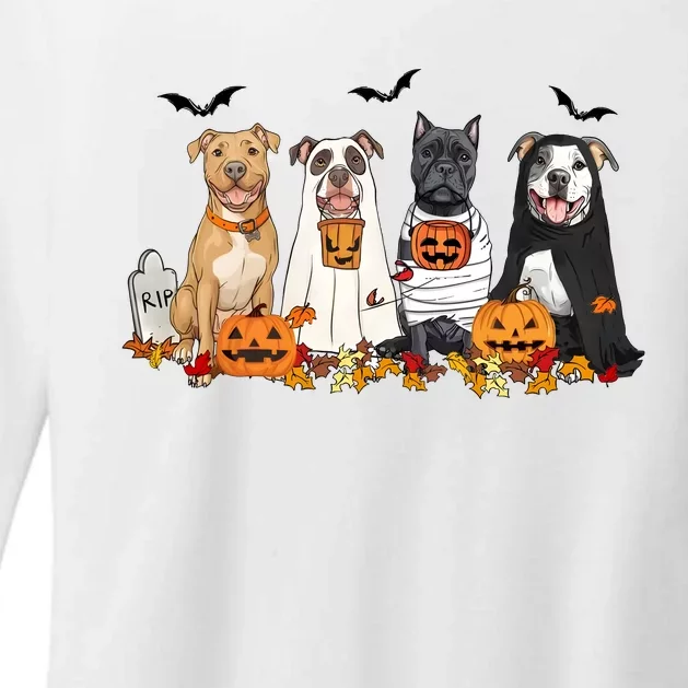 Halloween Pitbull Ghost Dogs Lover Womens CVC Long Sleeve Shirt