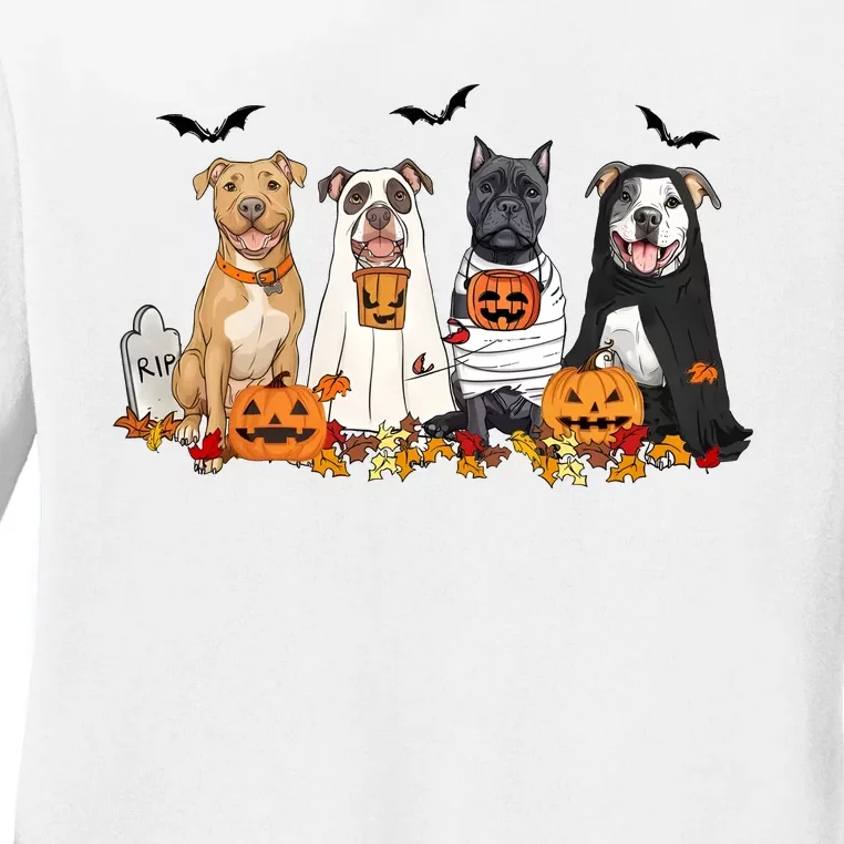 Halloween Pitbull Ghost Dogs Lover Ladies Long Sleeve Shirt