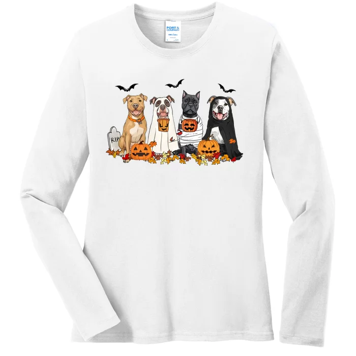 Halloween Pitbull Ghost Dogs Lover Ladies Long Sleeve Shirt