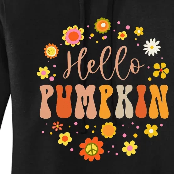 Hello Pumpkin Groovy Design Autumn Fall Lover Thanksgiving Women's Pullover Hoodie