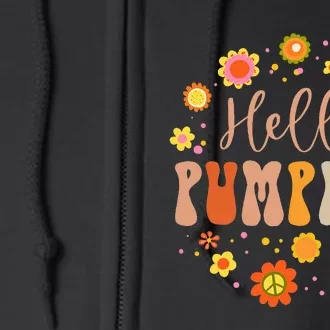 Hello Pumpkin Groovy Design Autumn Fall Lover Thanksgiving Full Zip Hoodie