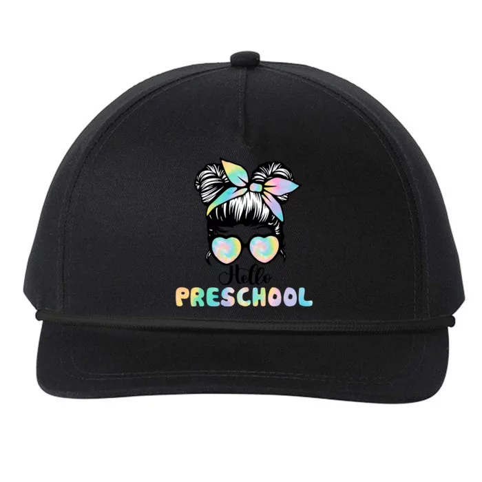 Hello Preschool Grade Messy Hair Bun Girl Back To School First Day Snapback Five-Panel Rope Hat