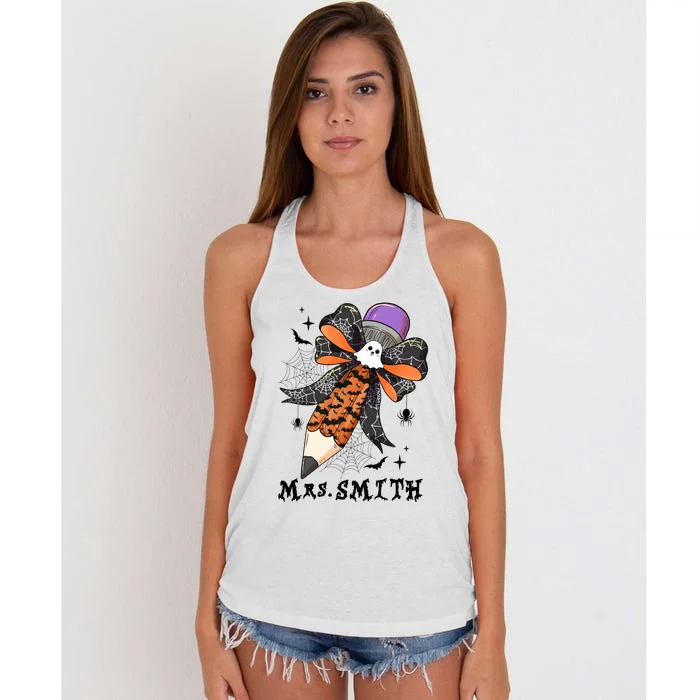 Halloween Pencil Ghost Teacher Life Women's Knotted Racerback Tank