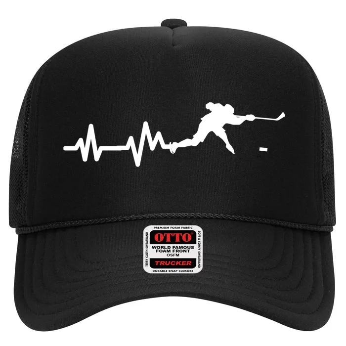 Hockey Player Heartbeat Ice Hockey Gift Meaningful Gift High Crown Mesh Trucker Hat