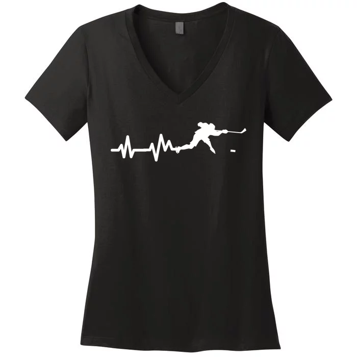 Hockey Player Heartbeat Ice Hockey Gift Meaningful Gift Women's V-Neck T-Shirt