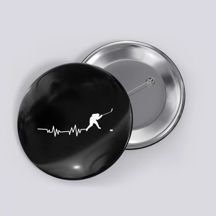 Hockey Player Heartbeat Ice Hockey Gift Button