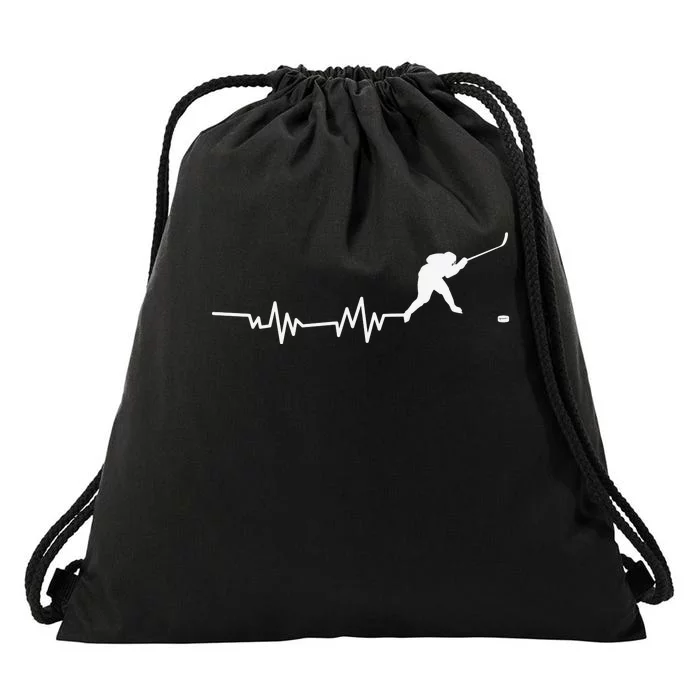 Hockey Player Heartbeat Ice Hockey Gift Drawstring Bag