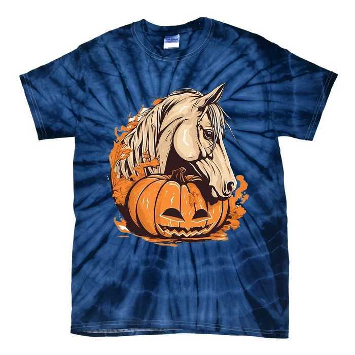 Horse Pumpkin Halloween Costume Horseback Riding Equestrian Tie-Dye T-Shirt