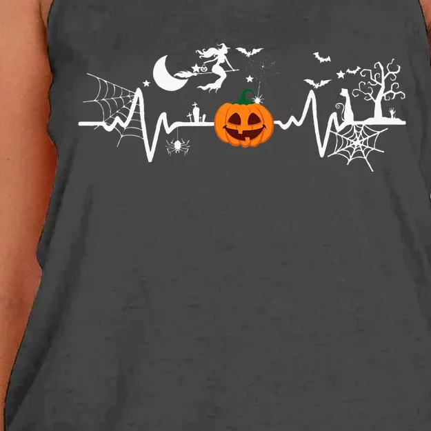 Halloween Pumpkin Heartbeat Women's Knotted Racerback Tank