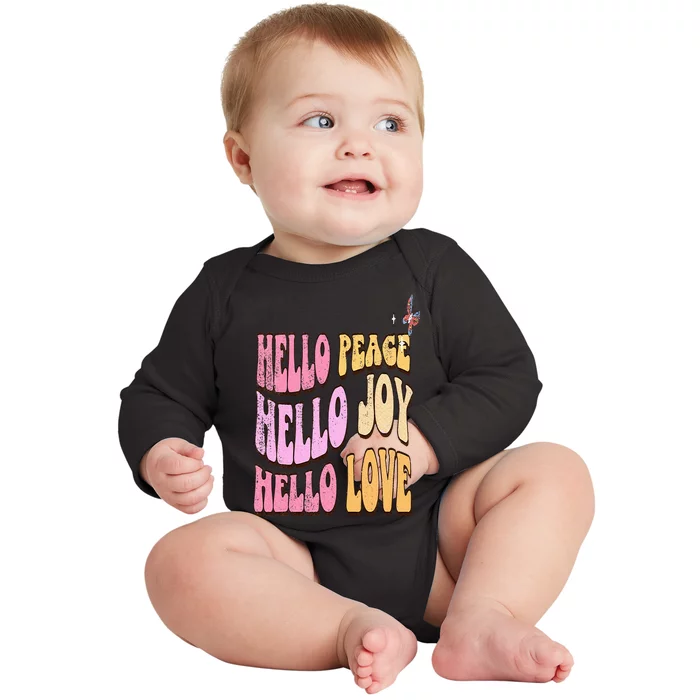 Hello Peace Hello Joy Hello Love Christian Faith Follower Baby Long Sleeve Bodysuit