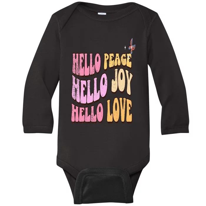 Hello Peace Hello Joy Hello Love Christian Faith Follower Baby Long Sleeve Bodysuit