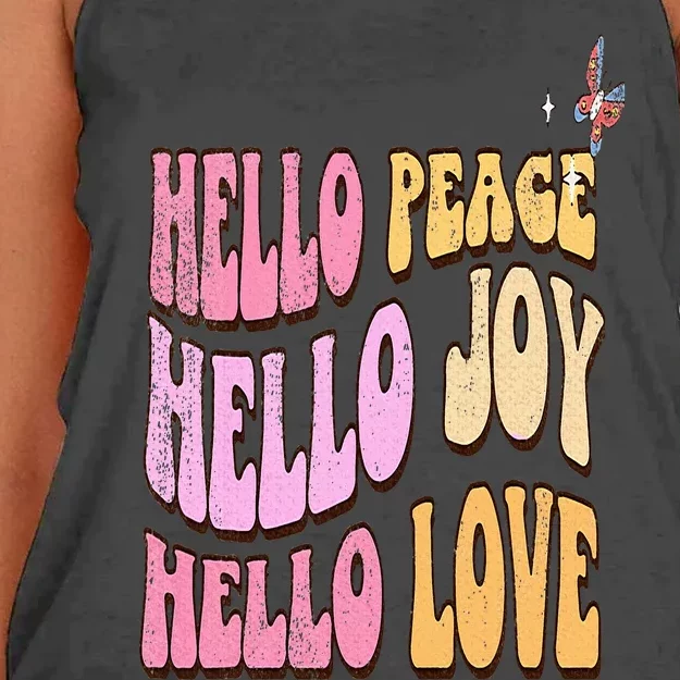 Hello Peace Hello Joy Hello Love Christian Faith Follower Women's Knotted Racerback Tank