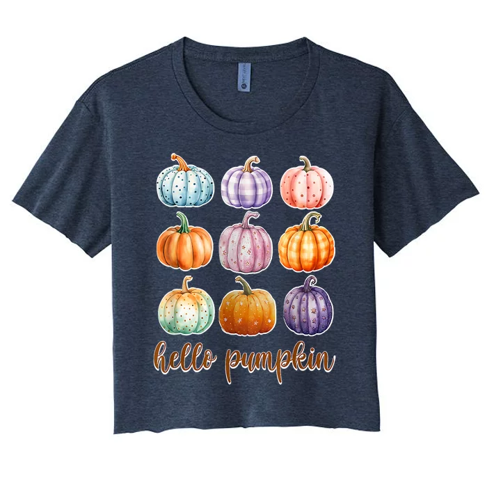 Hello Pumpkin Happy Halloween Women's Crop Top Tee