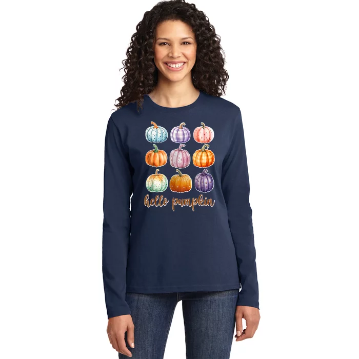 Hello Pumpkin Happy Halloween Ladies Long Sleeve Shirt