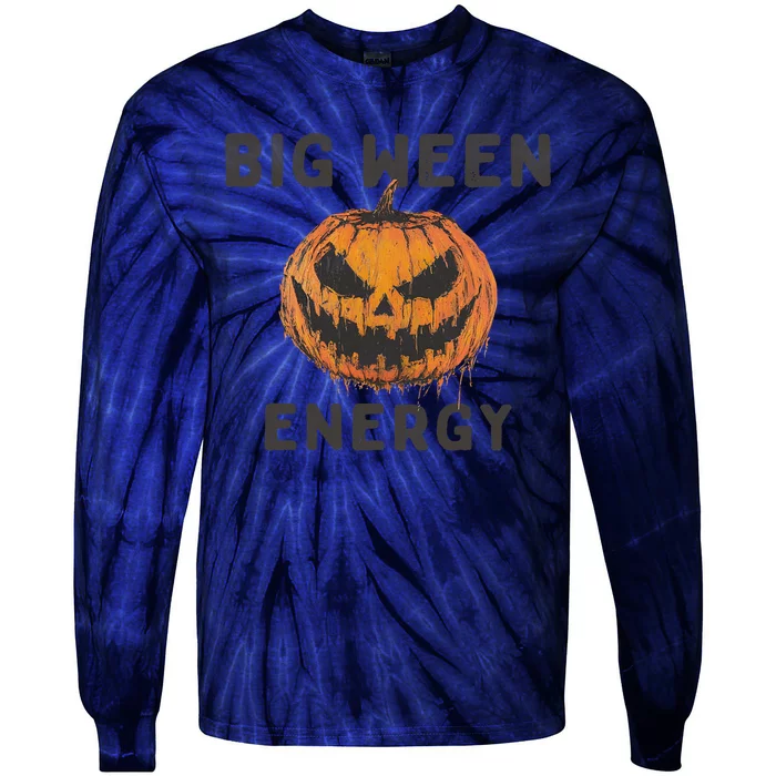 Halloween Pumpkin Head Big Ween Energy Spooky Tie-Dye Long Sleeve Shirt