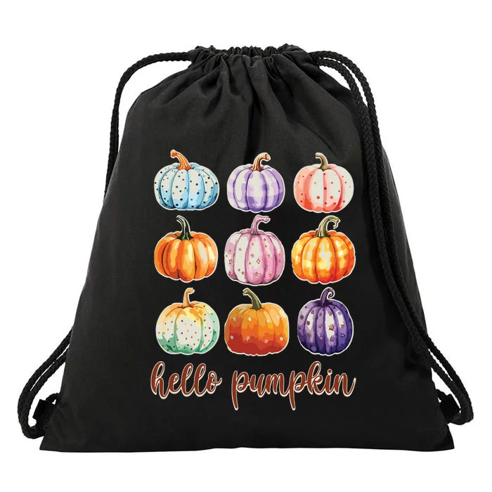 Hello Pumpkin Happy Halloween Drawstring Bag