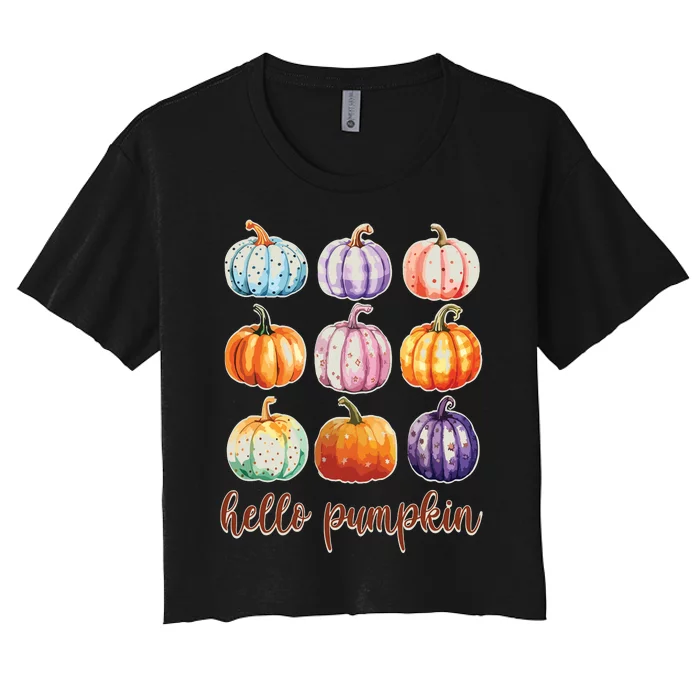 Hello Pumpkin Happy Halloween Women's Crop Top Tee