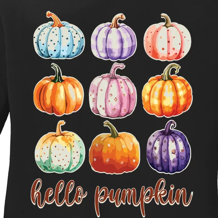 Hello Pumpkin Happy Halloween Ladies Long Sleeve Shirt