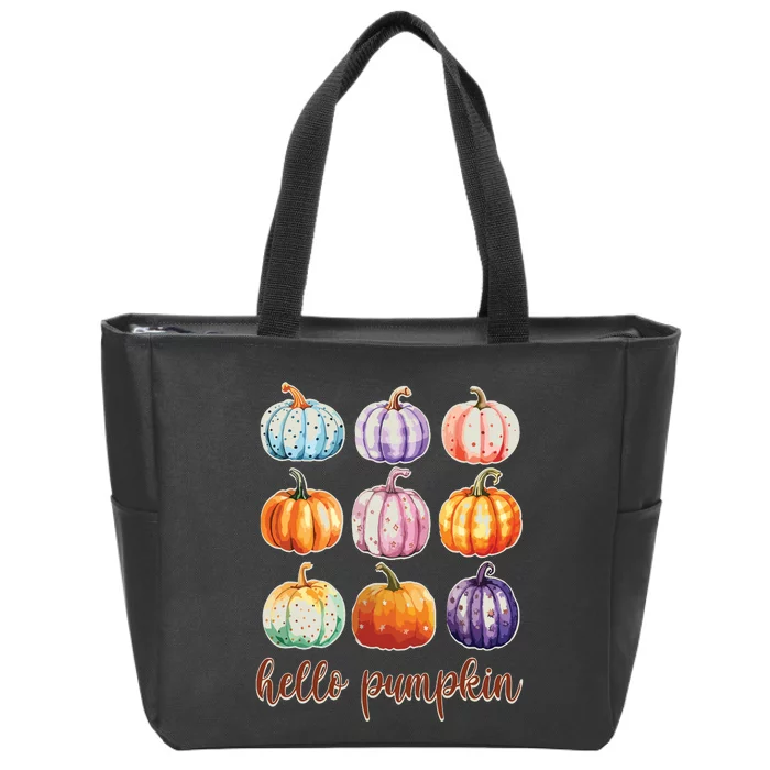 Hello Pumpkin Happy Halloween Zip Tote Bag