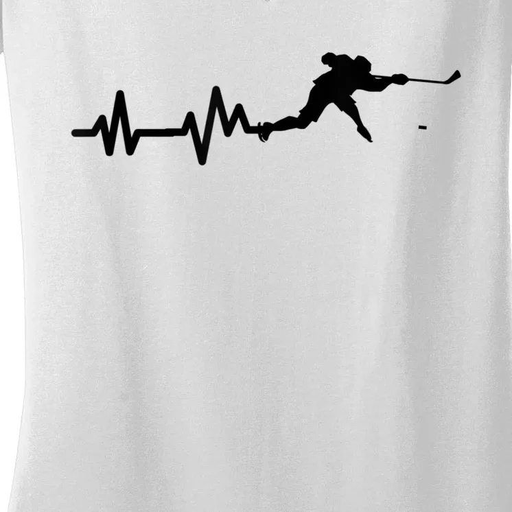 Hockey Player Heartbeat Hockey Women's V-Neck T-Shirt