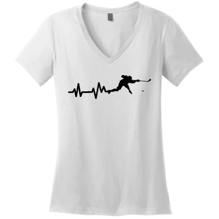 Hockey Player Heartbeat Hockey Women's V-Neck T-Shirt