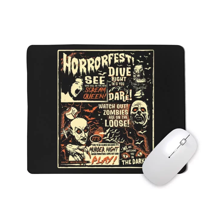 Horrorfest Poster Halloween Movie Old Time Horror Mousepad