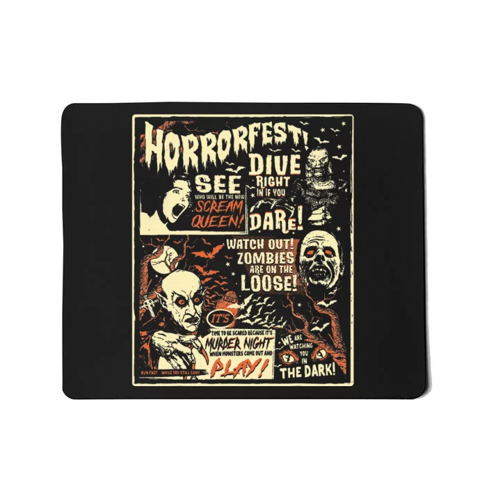 Horrorfest Poster Halloween Movie Old Time Horror Mousepad