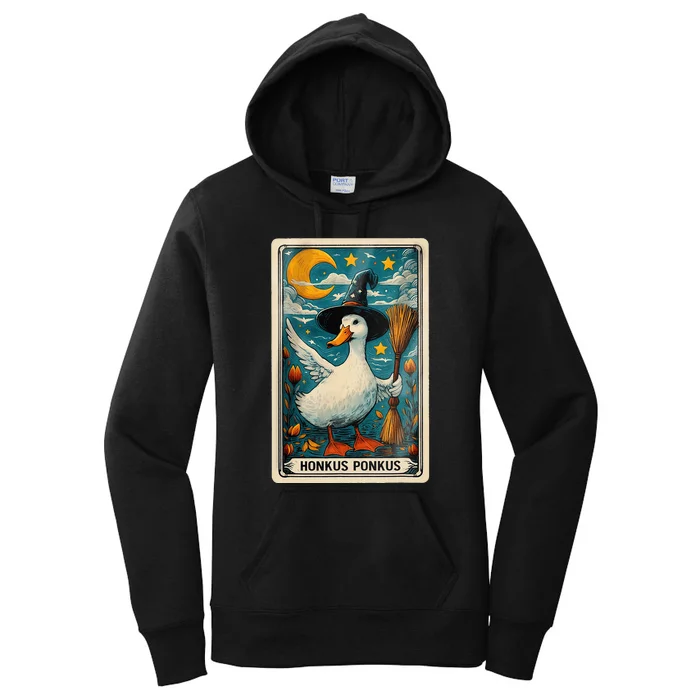 Honkus Ponkus Halloween Goose Meme Parody Retro Tarot Card Women's Pullover Hoodie