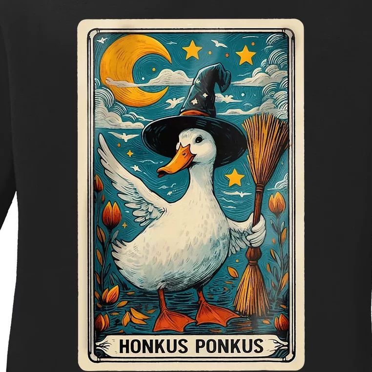 Honkus Ponkus Halloween Goose Meme Parody Retro Tarot Card Ladies Long Sleeve Shirt