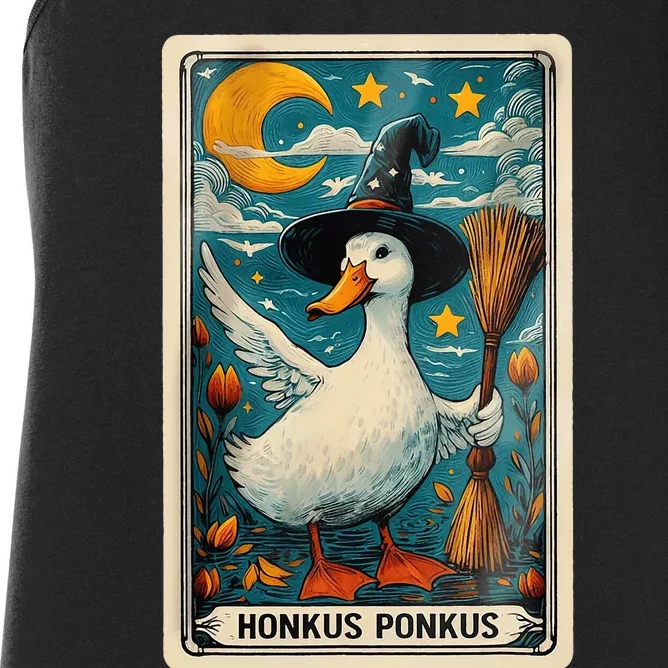 Honkus Ponkus Halloween Goose Meme Parody Retro Tarot Card Women's Racerback Tank