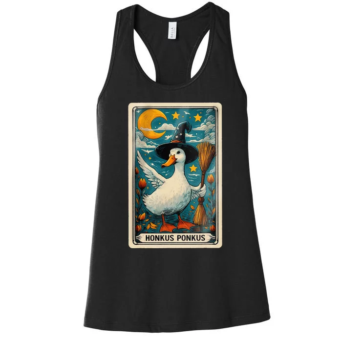 Honkus Ponkus Halloween Goose Meme Parody Retro Tarot Card Women's Racerback Tank