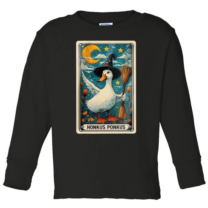 Honkus Ponkus Halloween Goose Meme Parody Retro Tarot Card Toddler Long Sleeve Shirt