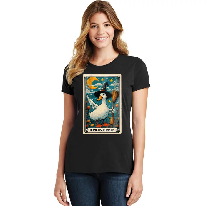 Honkus Ponkus Halloween Goose Meme Parody Retro Tarot Card Women's T-Shirt