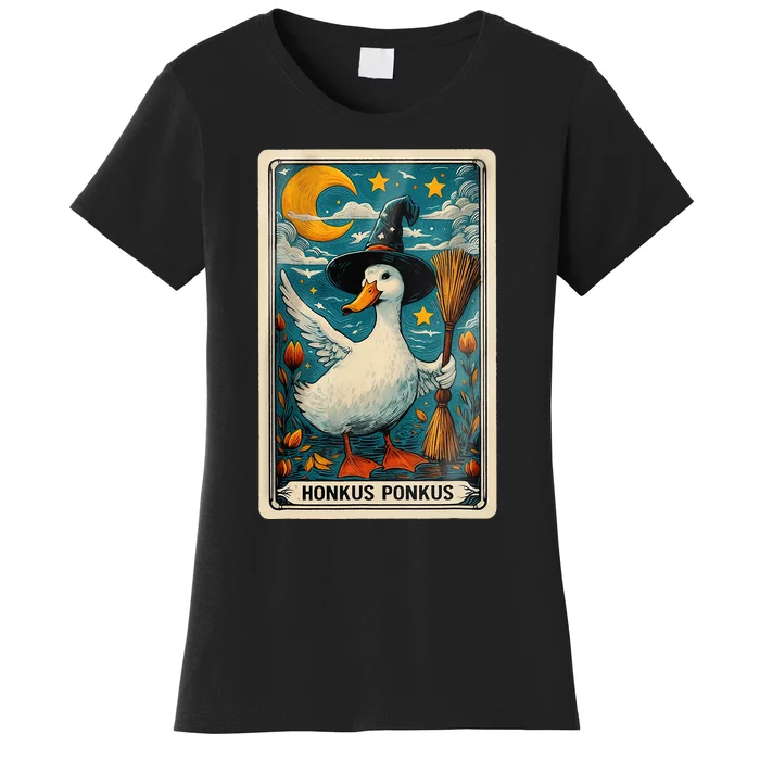 Honkus Ponkus Halloween Goose Meme Parody Retro Tarot Card Women's T-Shirt