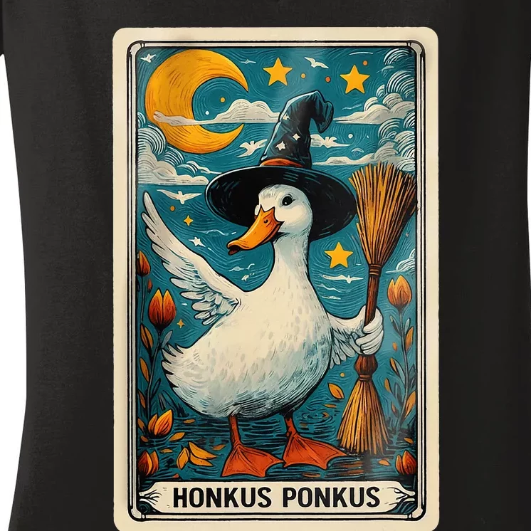 Honkus Ponkus Halloween Goose Meme Parody Retro Tarot Card Women's V-Neck T-Shirt