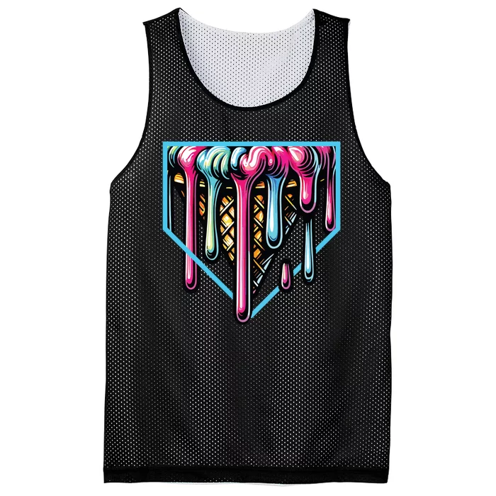 Home Plate Ice Cream Softball Baseball Melting Drip Mesh Reversible Basketball Jersey Tank