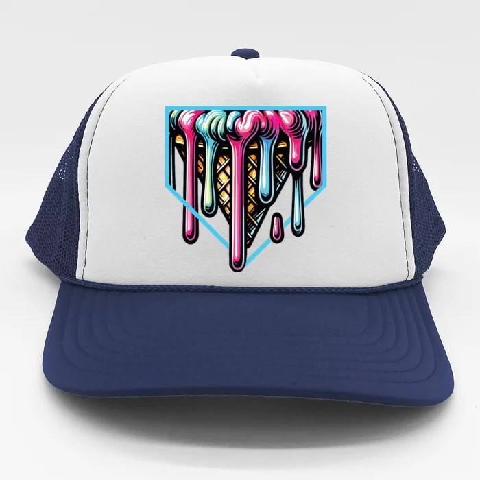 Home Plate Ice Cream Softball Baseball Melting Drip Trucker Hat