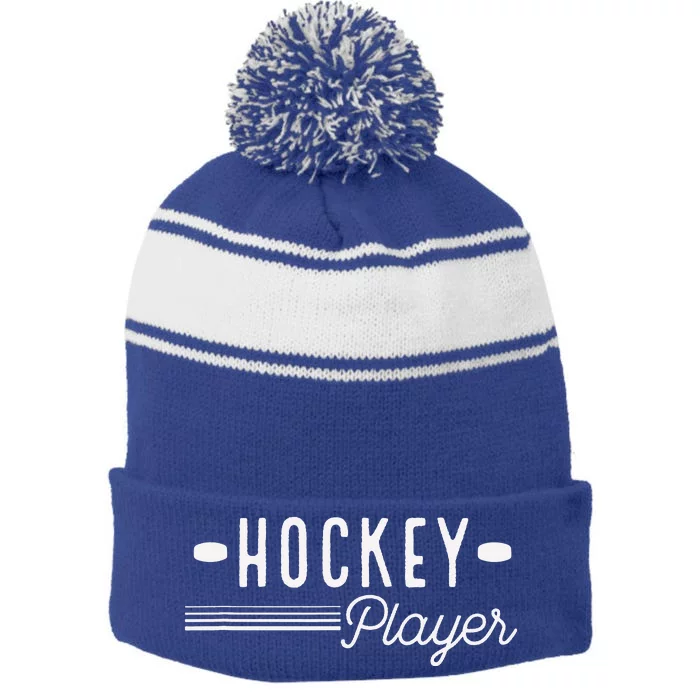 Hockey Player Ice And Roller Hockey Stripe Pom Pom Beanie