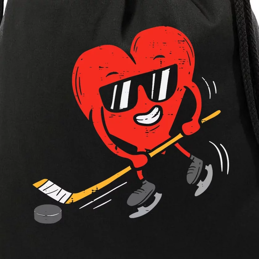 Heart Playing Ice Hockey Valentines Day Love Sports Boys Drawstring Bag