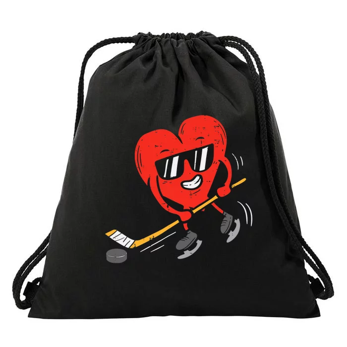 Heart Playing Ice Hockey Valentines Day Love Sports Boys Drawstring Bag