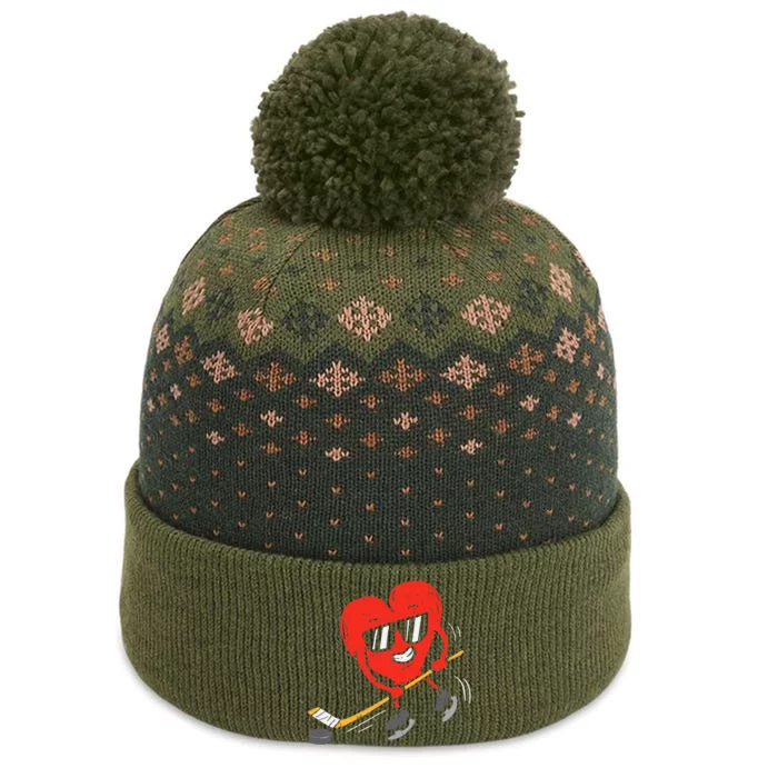 Heart Playing Ice Hockey Valentines Day Love Sports Boys The Baniff Cuffed Pom Beanie