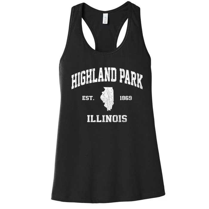 Highland Park Illinois IL vintage state Athletic style Women's Racerback Tank